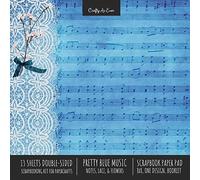 Pretty Blue Music Scrapbook Paper Pad 8x8 Decorative Scrapbooking Kit For Cardmaking Gifts, Diy Crafts, Printmaking, Papercrafts, Notes Lace Flowers Designer Paper