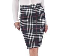 Pretty Fashion Jupe crayon unie avec taille élastique séparée - Jupe mi-longue pour femme - Longueur genou : environ 63,5 cm - Plusieurs couleurs - Courbe de grande taille - 36-50, Noir à carreaux,