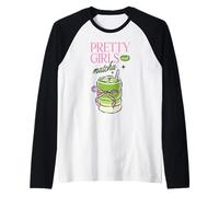 Pretty Girls Matcha Drink Cute Esthétique Bow Thé Vert Art Manche Raglan