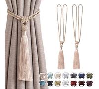 Pretty Jolly Long Tassel Curtain Swag Holders - Corde tressée faite main avec nœud - Raffhalter élégants et décoratifs pour rideaux - Pour la maison et le bureau - Beige foncé - Lot de 2