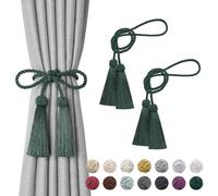 Pretty Jolly Lot de 2 attaches-rideaux à double extrémité avec pompons, faits à la main, en corde tressée, attaches-rideaux décoratifs de style européen, pour la maison et le bureau (vert)