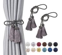 Pretty Jolly Lot de 2 embrasses à rideaux avec double pompon, embrasses de rideau faites à la main avec nœud en corde, embrasses de rideau élégantes et décoratives pour la draperie des fenêtres de la
