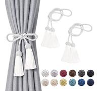 Pretty Jolly Lot de 2 embrasses de rideaux à pompons à double extrémité faites à la main en corde tressée avec nœuds de style européen pour décoration de fenêtre de maison et de bureau (blanc)