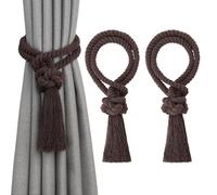 Pretty Jolly Lot de 2 embrasses de rideaux en corde de coton naturel de style bohème tissé à la main pour rideaux fins et épais pour fenêtre de maison et de bureau (café)