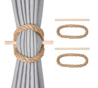 Pretty Jolly Lot de 2 embrasses de rideaux en corde de jute naturelle de style rustique bohème et décoratif tissé à la main avec club en bois pour la maison et le bureau (boucle en jute-02)