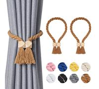 Pretty Jolly Lot de 2 Embrasses Magnétiques en Bois Polyèdre pour Rideaux de la Maison et du Bureau - Accroche-Rideaux Style Bohème - Corde en Coton Naturel Tissée à la Main - Beige - Café