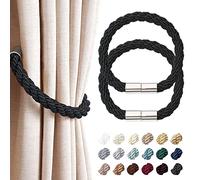 Pretty Jolly Lot de 2 embrasses magnétiques modernes pour rideaux - Style simple et pratique - Corde tressée décorative - Pour rideaux de fenêtre minces ou épais à la maison et au bureau (Noir)