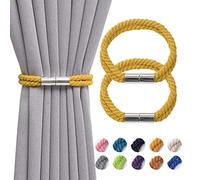 Pretty Jolly Lot de 2 embrasses magnétiques solides en coton naturel fait à la main pour rideaux fins ou épais pour fenêtre de maison et de bureau (jaune)