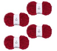 Pretty Jolly - Lot de 4 écheveaux de fil en fausse fourrure super doux et moelleux pour crochet, tricot, polyester (rouge)