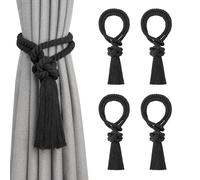 Pretty Jolly Lot de 4 embrasses de rideaux en corde de coton naturel de style bohème tissé à la main pour rideaux fins et épais pour fenêtre de maison et de bureau (noir)