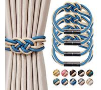 Pretty Jolly Lot de 4 embrasses de Rideaux magnétiques de Style Nordique embrasses décoratives en Corde tissée pour Rideaux de fenêtre de Maison et de Bureau (Bleu et Beige)