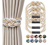 Pretty Jolly Lot de 4 embrasses de Rideaux magnétiques de Style Nordique embrasses décoratives en Corde tissée pour Rideaux de fenêtre de Maison et de Bureau (Beige et Blanc)