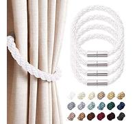 Pretty Jolly Lot de 4 embrasses magnétiques pour rideaux - Style moderne et simple - Corde tressée décorative - Idéal pour fenêtres fines ou épaisses - Pour la maison et le bureau (Argent Blanc)