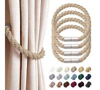 Pretty Jolly Lot de 4 embrasses magnétiques pour rideaux - Style moderne et simple - Tissage décoratif en corde - Idéal pour fenêtres fines ou épaisses - Pour la maison et le bureau (Kaki)