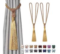 Pretty Jolly Lot Embrasse de rideaux longues à pompons, faites à la main en corde tressée avec nœuds européens pour décoration de fenêtre et bureau (bronze)