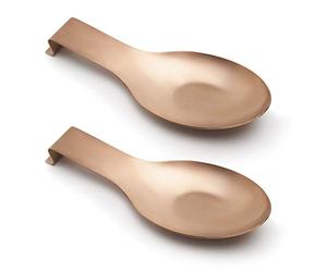 Pretty Jolly Repose-cuillère en acier inoxydable or rose pour comptoir de cuisine, repose-ustensiles, louche, support pour cuisinière, résistant à la rouille, passe au lave-vaisselle, 24.4x9.5 cm