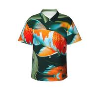 Pretty Koi Fish Chemise hawaïenne boutonnée décontractée pour homme Tenues d'été tropicales rétro pour homme, noir, Taille L