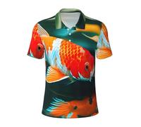Pretty Koi Fish Polo de golf à manches courtes en coton pour homme avec col classique, Noir , XL