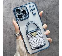 Pretty Lady Case Cover for iPhone with Mirror, Glitter Magnetic Case with Invisible Stand, Electroplated Lens, Drop-proof and Fully Covered, for iPhone 16/15/14/13/12 Series (Blue,14 ProMax)