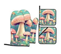 Pretty Little Mushrooms Ensemble de gants de cuisine et maniques avec corde de suspension
