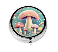 Pretty Little Mushrooms Mini pilulier rond avec revêtement en métal pratique pour le transport quotidien et les voyages d'affaires