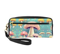 Pretty Little Mushrooms Petite trousse de maquillage élégante à double face imprimée portable, sac de rangement multifonction pour femme