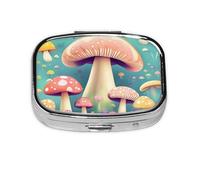 Pretty Little Mushrooms Pilulier carré léger et portable, avec 2 inserts en plastique, convient pour le transport dans les poches ou les portefeuilles.