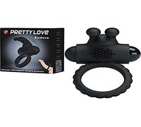 Pretty Love Cockring Vibrant Noir Double Ergot avec Œuf Vibrant Waterproof