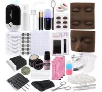 Pretty memory Kit d'extension de cils pour débutants, 343 pièces avec tout ce qui comprend 2 têtes de mannequin, une pince à épiler, un ventilateur USB pour l'entraînement, noir