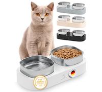 Pretty Paw® Gamelle surélevée - 2X gamelle Ergonomique sur Plateforme élevée | Set Double avec Bols en Acier Inoxydable | antidérapant (Blanc)