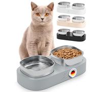 Pretty Paw® Gamelle surélevée - 2X gamelle Ergonomique sur Plateforme élevée | Set Double avec Bols en Acier Inoxydable | antidérapant (Gris)