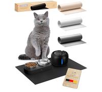 PRETTY PAW Tapis de gamelle pour chat 60 x 40 cm - Accessoires pour fontaine à eau et gamelle Pretty Paw | Tapis de nourriture antidérapant et imperméable pour chat (noir, extra large)