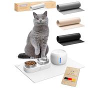 Pretty PAW Tapis de gamelle pour chat 60 x 40 cm - Accessoires pour fontaine à eau et gamelle Pretty Paw | Tapis de nourriture antidérapant et imperméable pour chat (blanc, extra large)