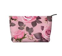 Pretty Pink Roses Trousse de maquillage en velours côtelé avec fermeture éclair pour voyage, articles de toilette et utilisation quotidienne