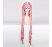 Pretty Soldier Sailor Moon Chibi Usa Long Straight Cosplay Wigs for Women Female Synthetic Hair Wig Two Ponytail and Bun Pink Long
