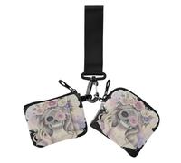 Pretty Sugar Skull Aquarelle Florals Blush Blue White Card Cases Femmes | Mini porte-monnaie tendance avec porte-clés pour homme et femme 2 pièces
