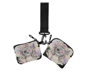 Pretty Sugar Skull Aquarelle Florals Blush Blue White Card Cases Femmes | Mini porte-monnaie tendance avec porte-clés pour homme et femme 2 pièces