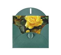 Pretty Yellow Rose Prints Carte de vœux horizontale en papier nacré pour cartes d'anniversaire et toutes les occasions, vert foncé