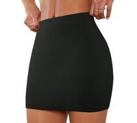 PrettyFashion Femme Jupe Moulante Courte Taille Haute (Noir, X-L)