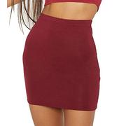 PrettyFashion Femme Jupe Moulante Courte Taille Haute (Rouge, M)