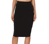 PrettyFashion Jupe Crayon au Genou à Taille Haute Midi Élasticité Bodycon Droite pour Femmes (Noir, M)