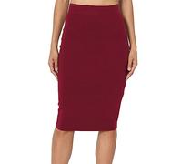 PrettyFashion Jupe Crayon au Genou à Taille Haute Midi Jupe Élasticité Bodycon Droite Jupe pour Femmes (Vin Rouge, L)
