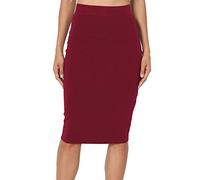 PrettyFashion Jupe Crayon au Genou à Taille Haute Midi Jupe Élasticité Bodycon Droite Jupe pour Femmes (Vin Rouge, S)