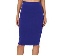 PrettyFashion Jupe Crayon au Genou à Taille Haute Midi Jupe Élasticité Bodycon Droite Jupe pour Femmes (Bleu Royal, X-L)