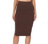 PrettyFashion Jupe Crayon au Genou à Taille Haute Midi Jupe Élasticité Bodycon Droite Jupe pour Femmes (Chocolat, M)