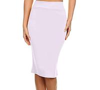 PrettyFashion Jupe Crayon Midi à Taille Haute - Élasticité Bodycon Droite Pour Femmes (Blanc, X-L)