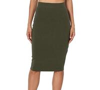 PrettyFashion Jupe Crayon Midi à Taille Haute - Élasticité Bodycon Droite Pour Femmes (Vert Kaki, L)