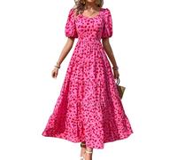 PRETTYGARDEN Robe d’été décontractée à Manches Bouffantes pour Femme, Motif Floral, Dos Nu, Robe Longue, smockée, Fluide à Volants, idéale pour la Plage, XX-Large