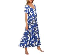 PRETTYGARDEN Robe d’été décontractée à Manches Bouffantes pour Femme, Motif Floral, Dos Nu, Robe Longue, smockée, Fluide à Volants, idéale pour la Plage, Taille L