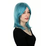Prettyland Femme Turquoise Bleu Longueur Moyenne Dégradé Lisse Epaule Perruque Frange avec Frange Wig C583